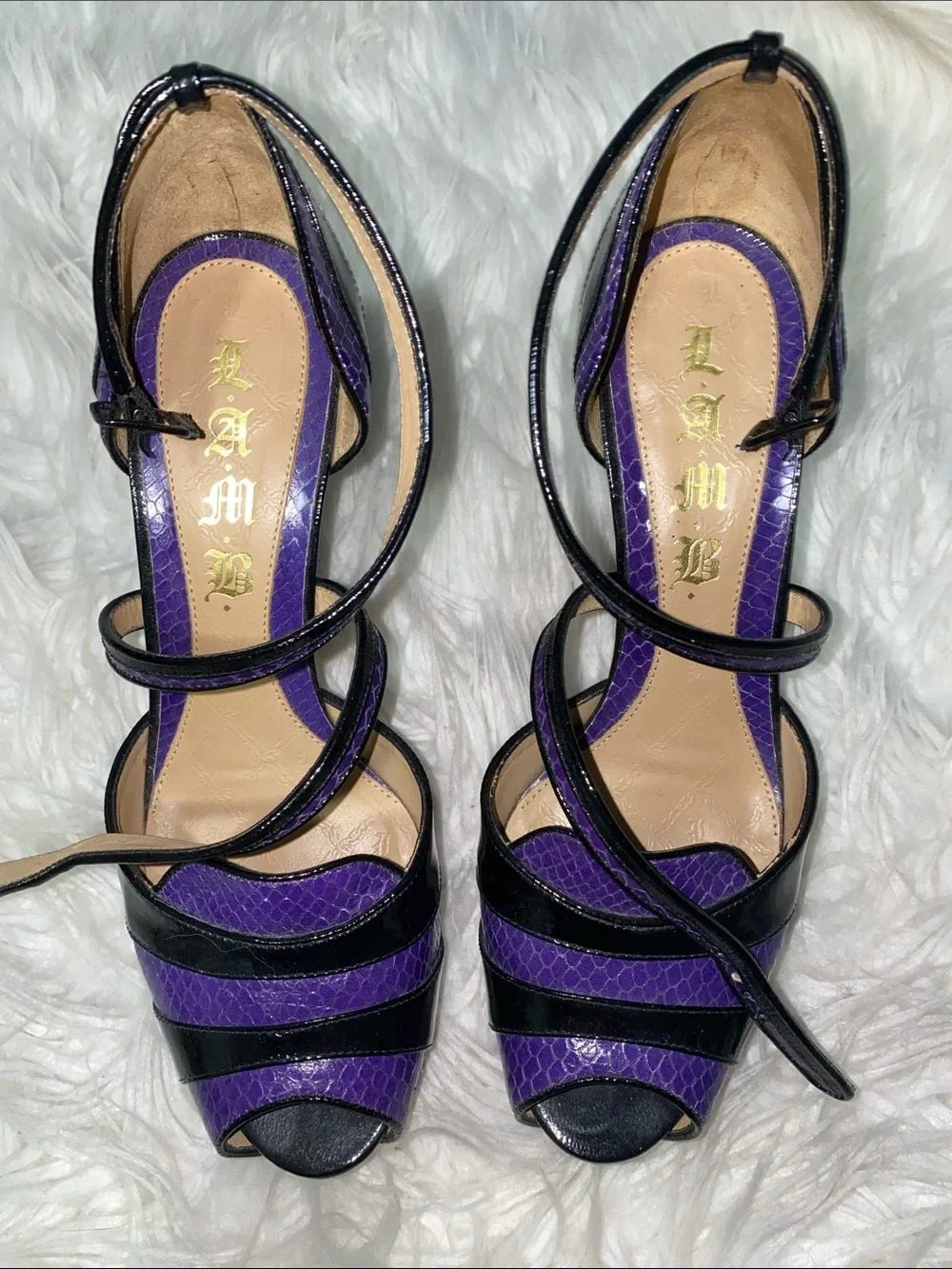 Vintage LAMB purple and Black Strappy High Heel Sandals - Women's Dress Shoes
